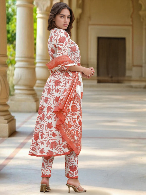 Women’s Cotton Slub Printed Kurti Set with Voile Silk Dupatta