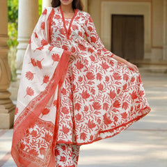 Women’s Cotton Slub Printed Kurti Set with Voile Silk Dupatta