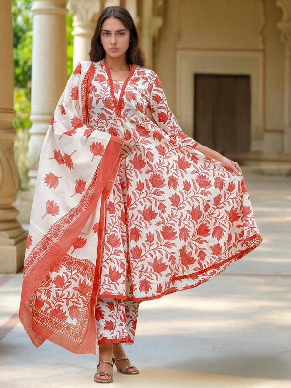 Women’s Cotton Slub Printed Kurti Set with Voile Silk Dupatta