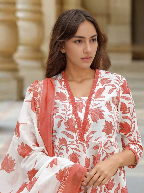 Women’s Cotton Slub Printed Kurti Set with Voile Silk Dupatta