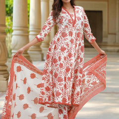 Women’s Cotton Slub Printed Kurti Set with Voile Silk Dupatta