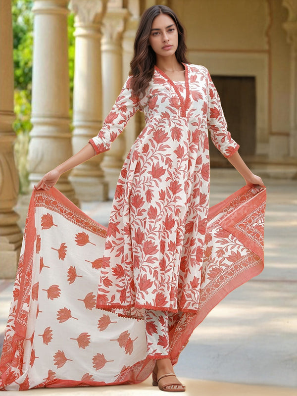 Women’s Cotton Slub Printed Kurti Set with Voile Silk Dupatta