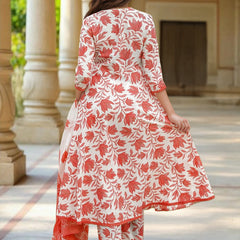 Women’s Cotton Slub Printed Kurti Set with Voile Silk Dupatta