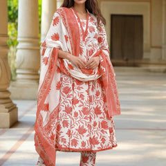 Women’s Cotton Slub Printed Kurti Set with Voile Silk Dupatta
