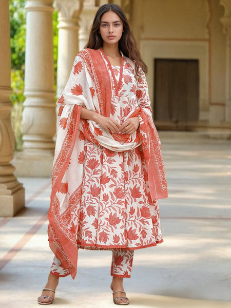 Women’s Cotton Slub Printed Kurti Set with Voile Silk Dupatta