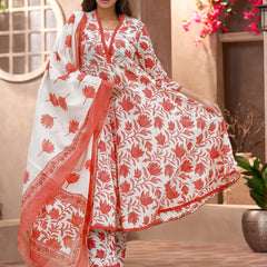 Women’s Cotton Slub Printed Kurti Set with Voile Silk Dupatta