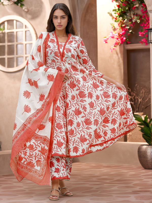 Women’s Cotton Slub Printed Kurti Set with Voile Silk Dupatta