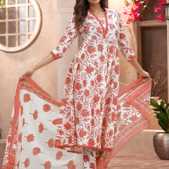Women’s Cotton Slub Printed Kurti Set with Voile Silk Dupatta