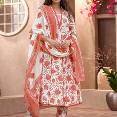 Women’s Cotton Slub Printed Kurti Set with Voile Silk Dupatta