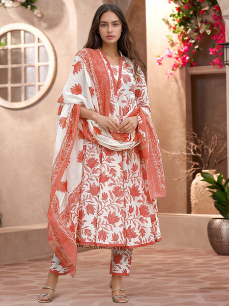 Women’s Cotton Slub Printed Kurti Set with Voile Silk Dupatta