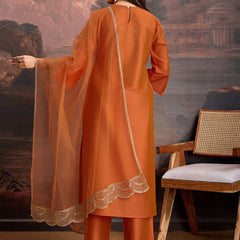 Embroidered Silk Blend Dress Material with Net Dupatta