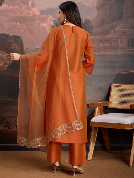 Embroidered Silk Blend Dress Material with Net Dupatta