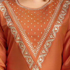 Embroidered Silk Blend Dress Material with Net Dupatta