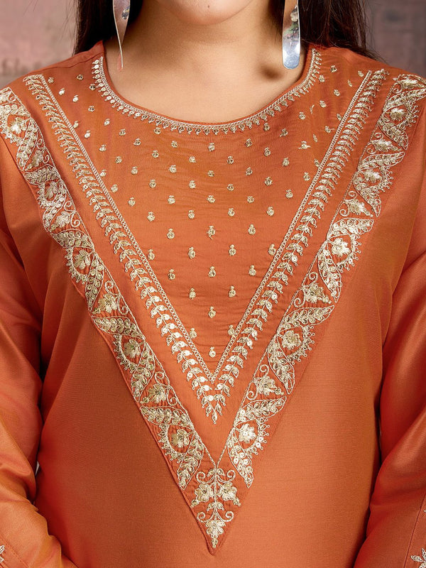 Embroidered Silk Blend Dress Material with Net Dupatta