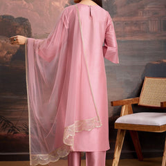 Embroidered Silk Blend Dress Material with Net Dupatta