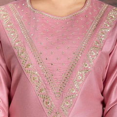 Embroidered Silk Blend Dress Material with Net Dupatta
