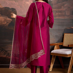 Embroidered Silk Blend Dress Material with Net Dupatta