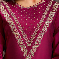 Embroidered Silk Blend Dress Material with Net Dupatta