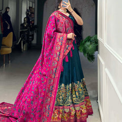 Women's Tusser Silk Floral Print Lehenga Choli with Foil Work & Gotta Patti Dupatta