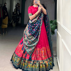 Women's Tusser Silk Floral Print Lehenga Choli with Foil Work & Gotta Patti Dupatta