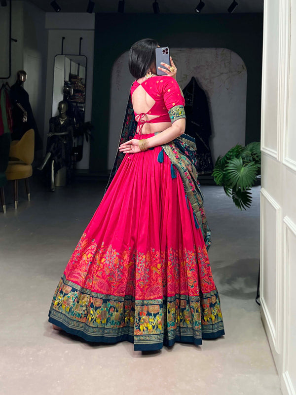 Women's Tusser Silk Floral Print Lehenga Choli with Foil Work & Gotta Patti Dupatta