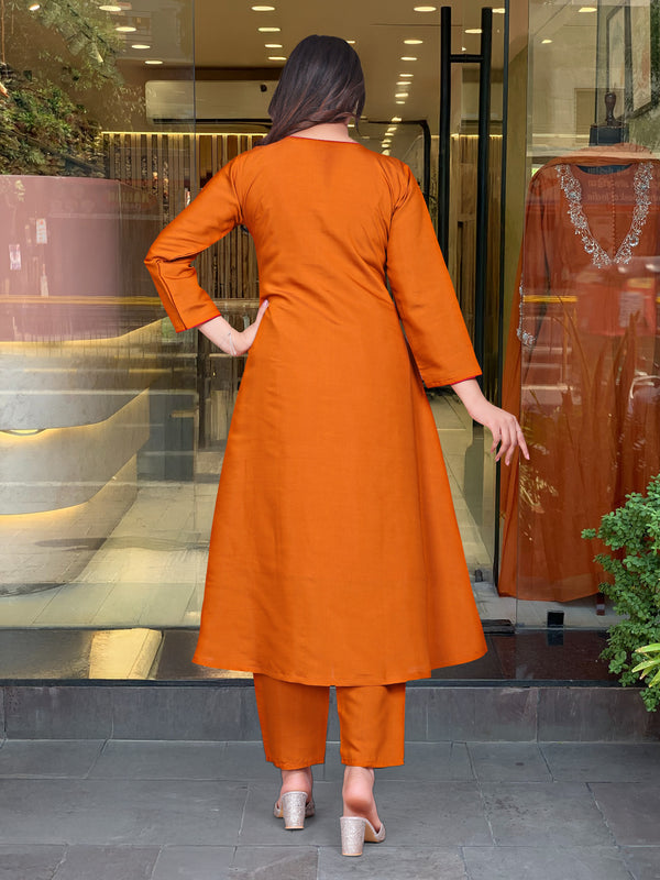 Chanderi Silk Embroidered Kurta Pant Set with Chanderi Dupatta