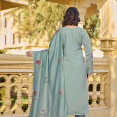 Women's Chanderi Silk Embroidered Kurta Pant Set With Dupatta