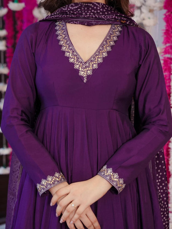 Women's Embroidered Chanderi Silk Kurta With Palazzo & Cotton Dupatta Set