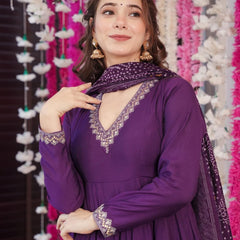 Women's Embroidered Chanderi Silk Kurta With Palazzo & Cotton Dupatta Set