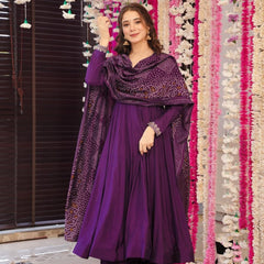 Women's Embroidered Chanderi Silk Kurta With Palazzo & Cotton Dupatta Set