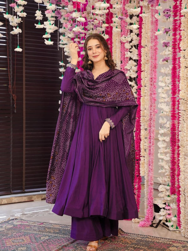 Women's Embroidered Chanderi Silk Kurta With Palazzo & Cotton Dupatta Set