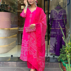 Women’s French Crepe Printed Kurta Set with Gadhwal Bottom & Chinon Dupatta