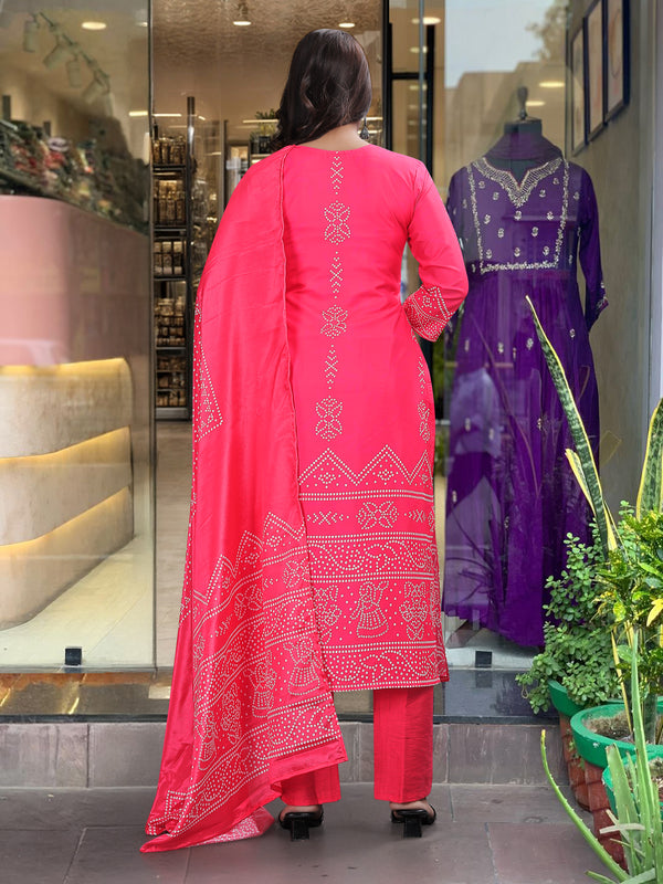 Women’s French Crepe Printed Kurta Set with Gadhwal Bottom & Chinon Dupatta