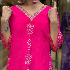 Women’s French Crepe Printed Kurta Set with Gadhwal Bottom & Chinon Dupatta