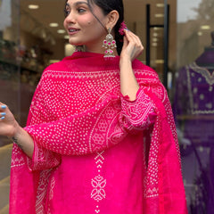 Women’s French Crepe Printed Kurta Set with Gadhwal Bottom & Chinon Dupatta