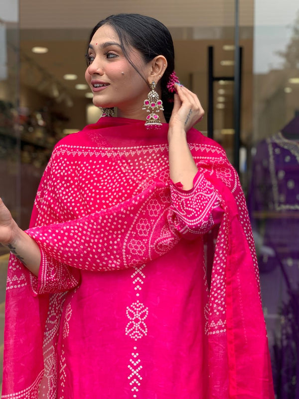 Women’s French Crepe Printed Kurta Set with Gadhwal Bottom & Chinon Dupatta