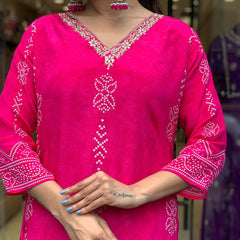 Women’s French Crepe Printed Kurta Set with Gadhwal Bottom & Chinon Dupatta
