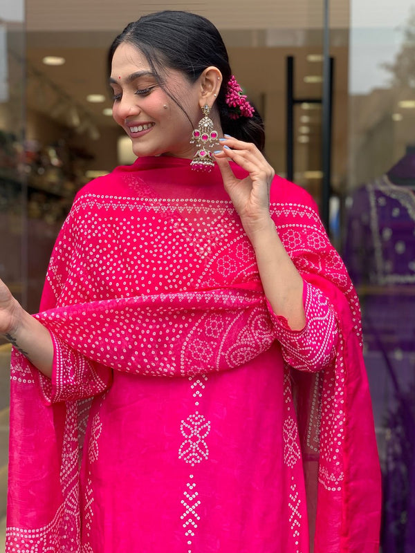 Women’s French Crepe Printed Kurta Set with Gadhwal Bottom & Chinon Dupatta