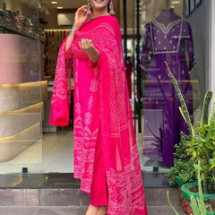 Women’s French Crepe Printed Kurta Set with Gadhwal Bottom & Chinon Dupatta