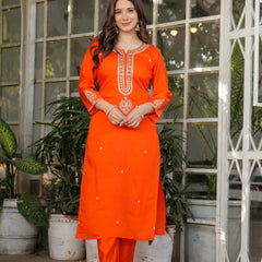 Women’s Viscose Chanderi Embroidered Kurta Set with Jacquard Dupatta