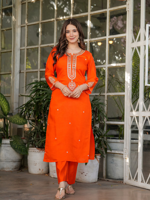 Women’s Viscose Chanderi Embroidered Kurta Set with Jacquard Dupatta