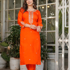 Women’s Viscose Chanderi Embroidered Kurta Set with Jacquard Dupatta