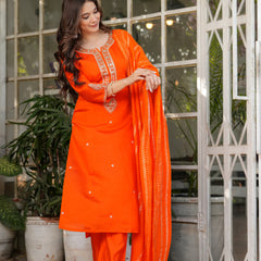 Women’s Viscose Chanderi Embroidered Kurta Set with Jacquard Dupatta