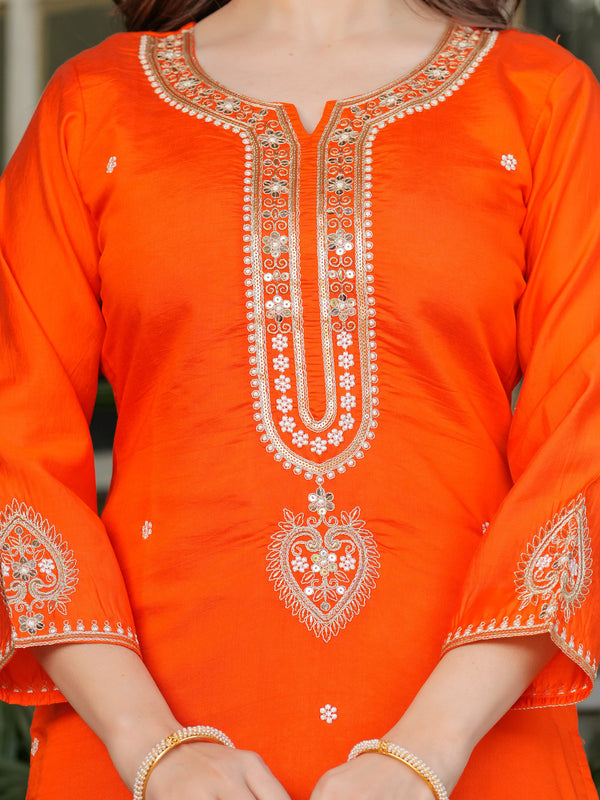 Women’s Viscose Chanderi Embroidered Kurta Set with Jacquard Dupatta
