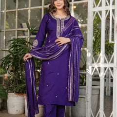 Women’s Viscose Chanderi Embroidered Kurta Set with Jacquard Dupatta