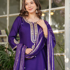Women’s Viscose Chanderi Embroidered Kurta Set with Jacquard Dupatta
