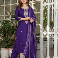 Women’s Viscose Chanderi Embroidered Kurta Set with Jacquard Dupatta