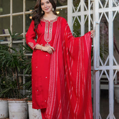 Women’s Viscose Chanderi Embroidered Kurta Set with Jacquard Dupatta