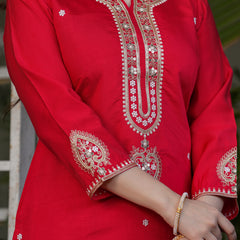 Women’s Viscose Chanderi Embroidered Kurta Set with Jacquard Dupatta