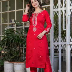 Women’s Viscose Chanderi Embroidered Kurta Set with Jacquard Dupatta